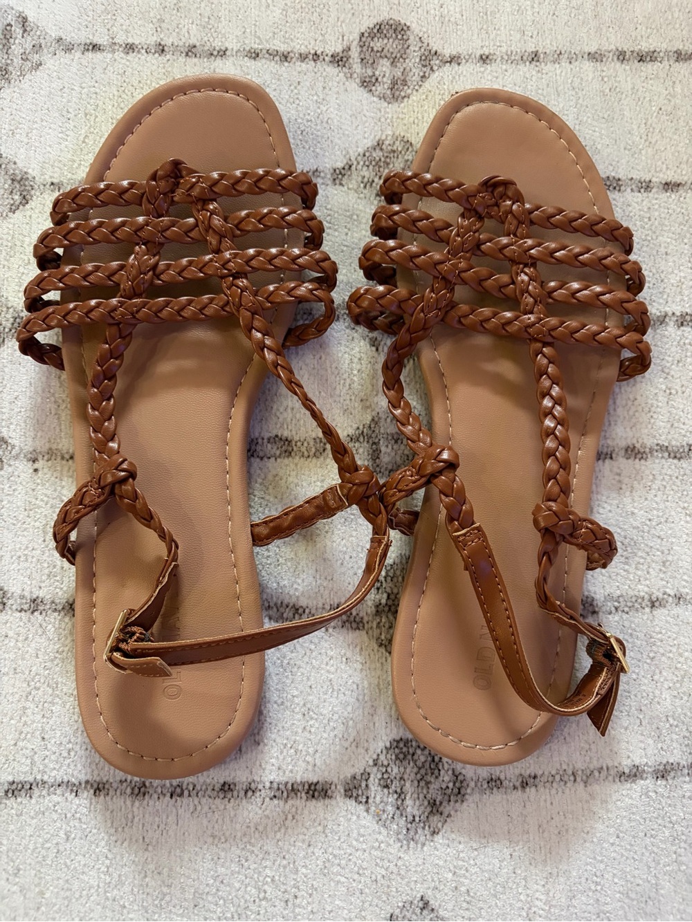 Old Navy Woven Braided Ankle Strap Sandals Cognac Brown Size 8